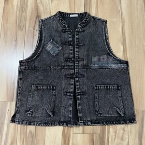 Vtg Trucker Denim Jean Vest Women's Size L Southwest Patchwork Button Close